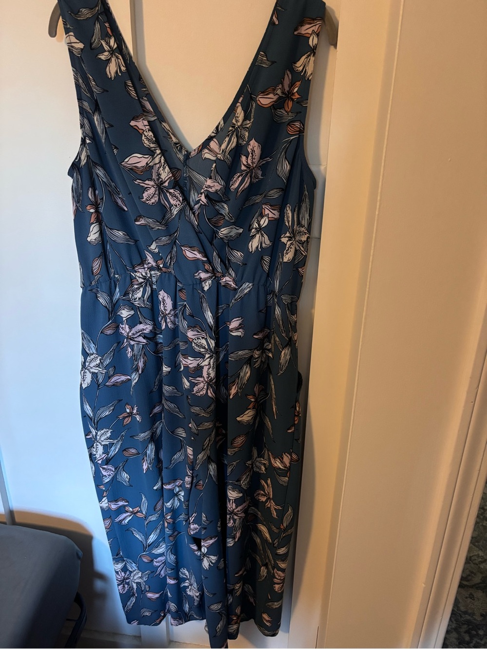 Sleeveless Teal Floral V-Neck Women's Dress - Picture 5 of 5